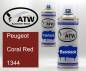 Preview: Peugeot, Coral Red, 1344: 400ml Sprühdose + 400ml Klarlack - Set, von ATW Autoteile West.